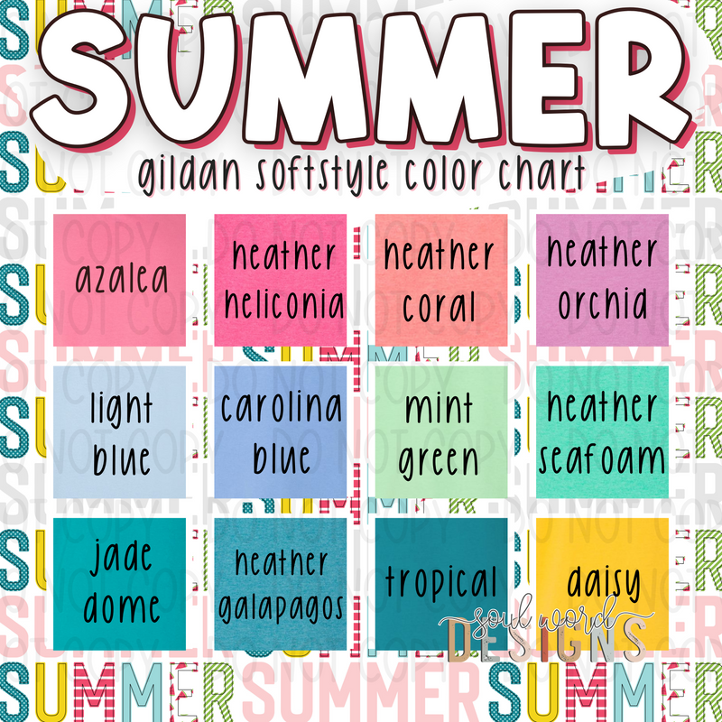 Summer Gildan Softstyle Color Chart - DIGITAL DOWNLOAD