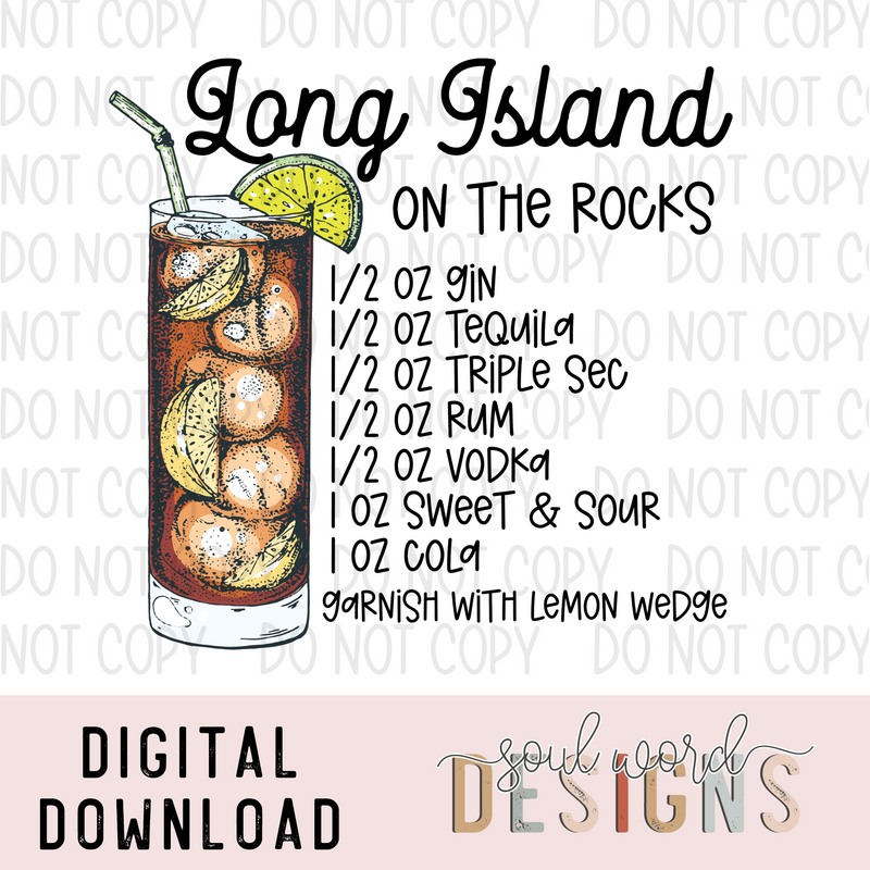 Long Island Cocktail Recipe - DIGITAL DOWNLOAD