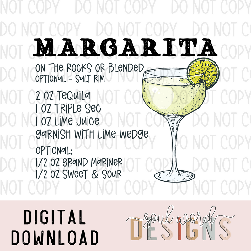 Margarita Cocktail Recipe - DIGITAL DOWNLOAD