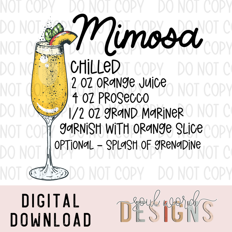 Mimosa Cocktail Recipe - DIGITAL DOWNLOAD