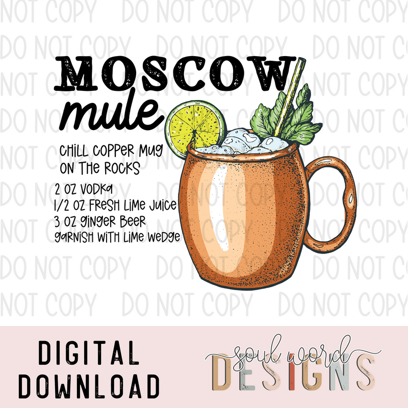 Moscow Mule Cocktail Recipe - DIGITAL DOWNLOAD