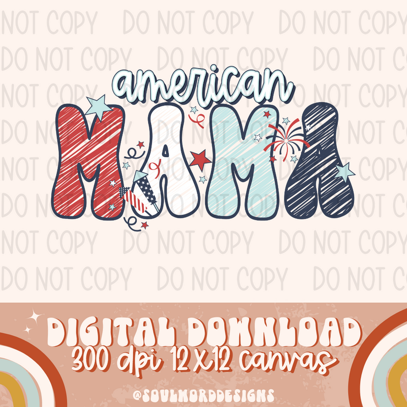 American Mama Retro Sketch - DIGITAL DOWNLOAD