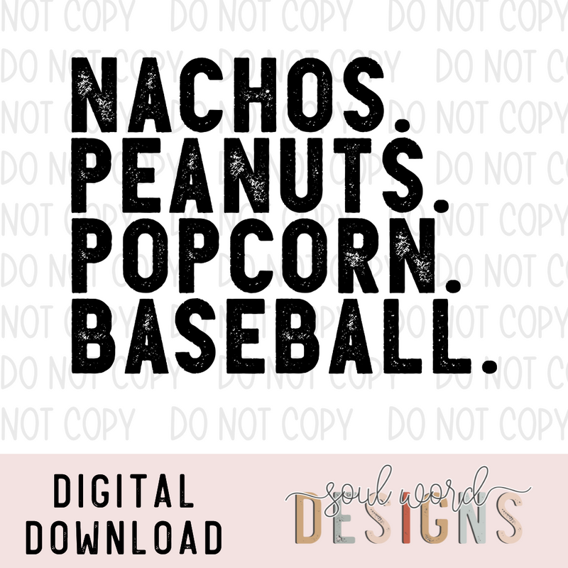 Nachos Peanuts Popcorn Baseball - DIGITAL DOWNLOAD