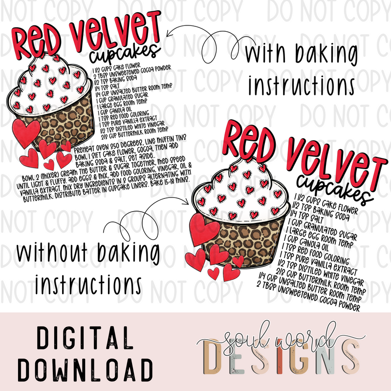 Red Velvet Cupcakes Recipe - DIGITAL DOWNLOAD