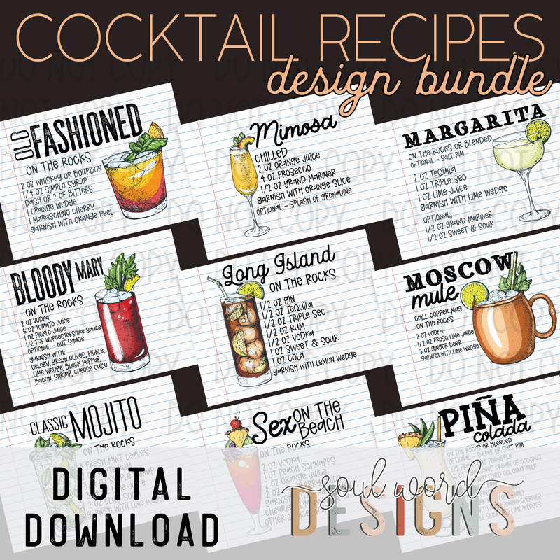 Cocktail Recipe Design Bundle - DIGITAL DOWNLOAD